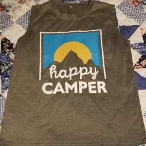 Ladies Happy Camper Gray Tank Top Size M
